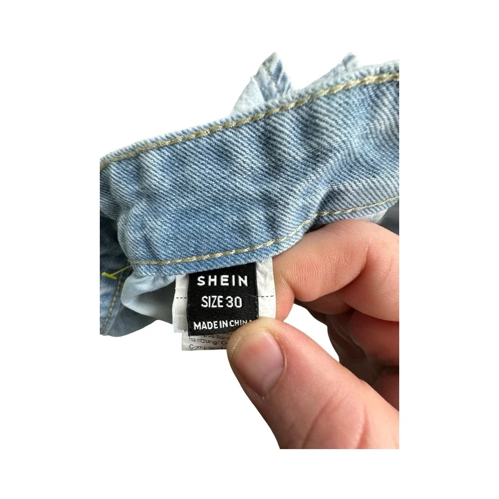 SHEIN Shorts Women 30 Light Blue Acid Wash High Waist Denim Mom Style Casual